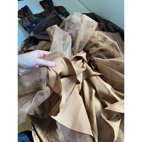 Rina Di Montella Sz 16 Brown Beaded Sequin Ballgown Steampunk Whimsigoth Dress - Picture 12 of 15